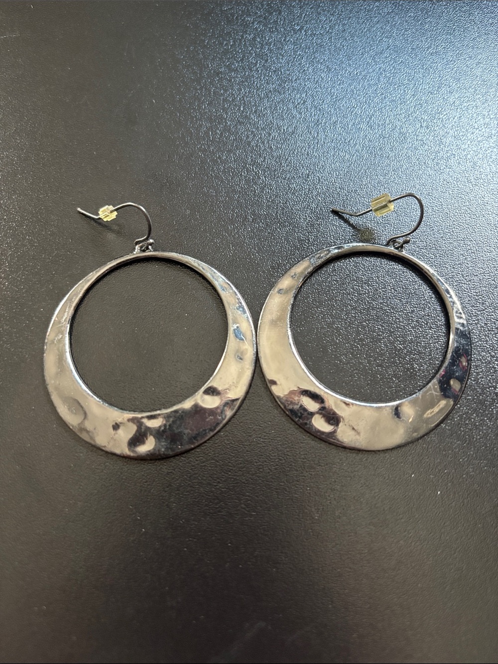 Gunmetal Silver-Tone Hammered Hoop Earrings - Women Jewelry